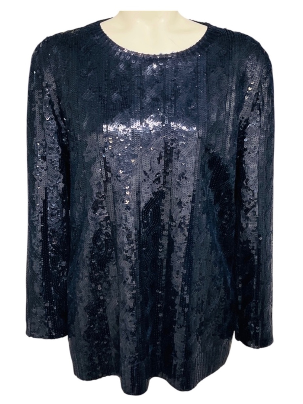 RALPH LAUREN COLLECTION NAVY BLUE SEQUINED LONG SLEEVED BLOUSE